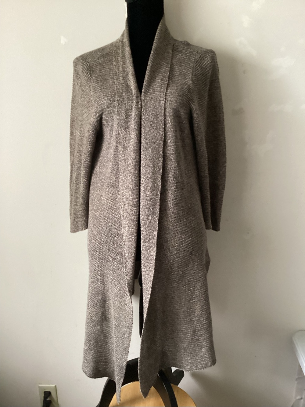 Eileen Fisher Long Open-Front Women’s Cardigan in Heather Taupe